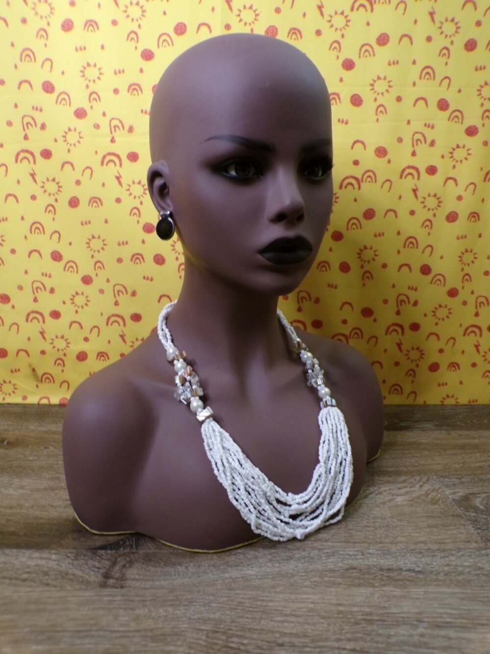 Multi Strand Beaded Necklace with Rear Button Clasp - Picture 2 of 11